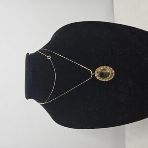 Vintage 12K Gold Filled Pendant Necklace Large Oval Topaz Glass 1/20 12K GF